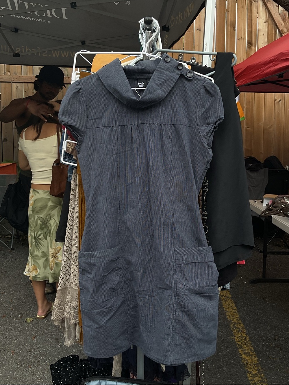 twik Dark Gray Short Sleeve Mini Dress